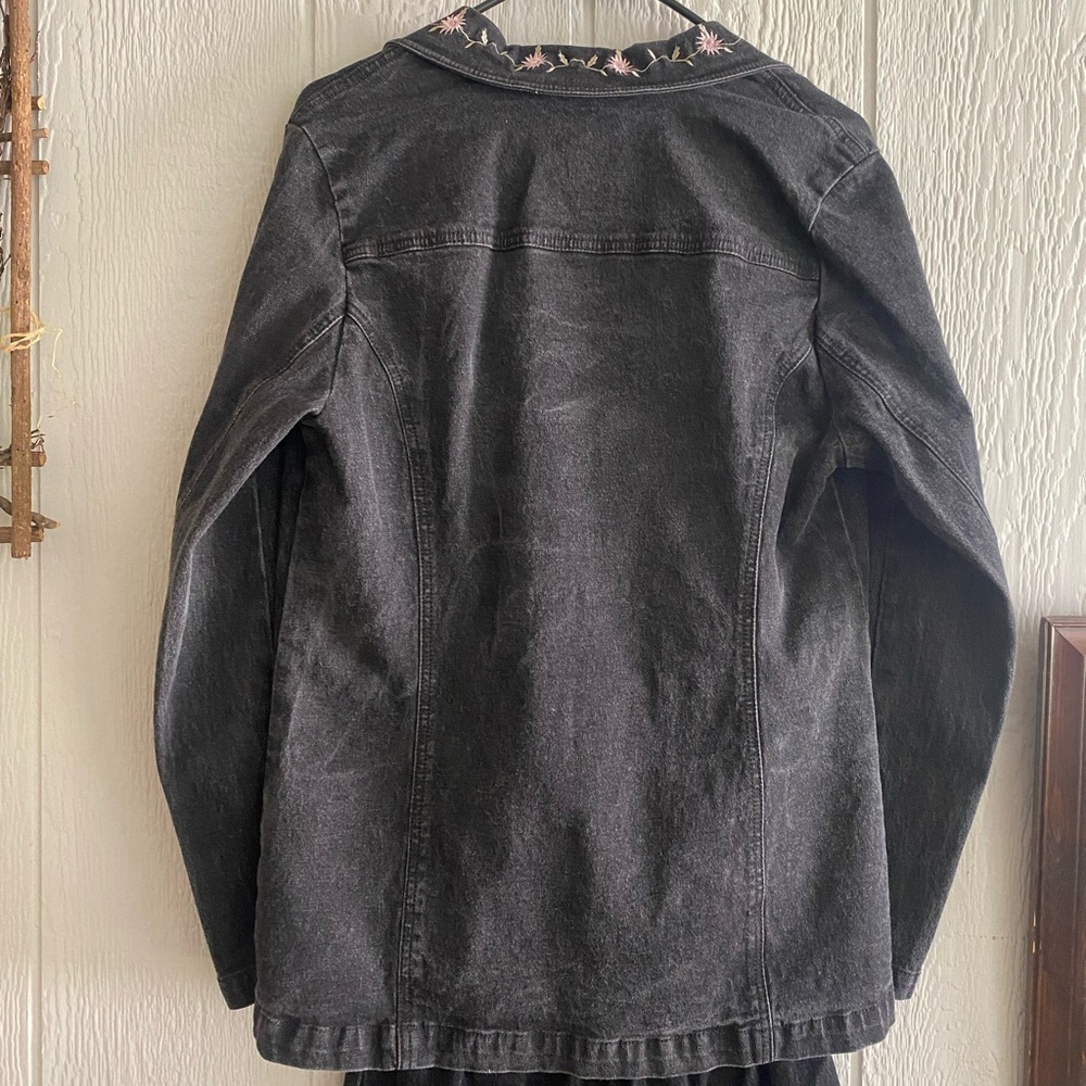 Vtg Y2K Denim & Co Black Pink Floral Embroidered Blazer Denim Jacket Business S - Picture 8 of 9